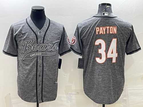 Men%27s Chicago Bears #34 Walter Payton Gray With Patch Cool Base Stitched Baseball Jersey